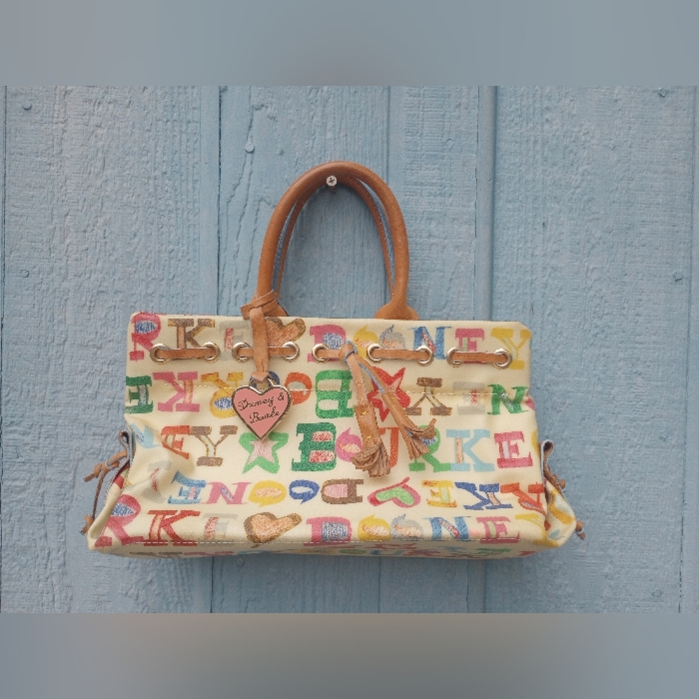 Vintage Y2K Dooney & Bourke Monogram Coated Canvas Leather Handbag Purse